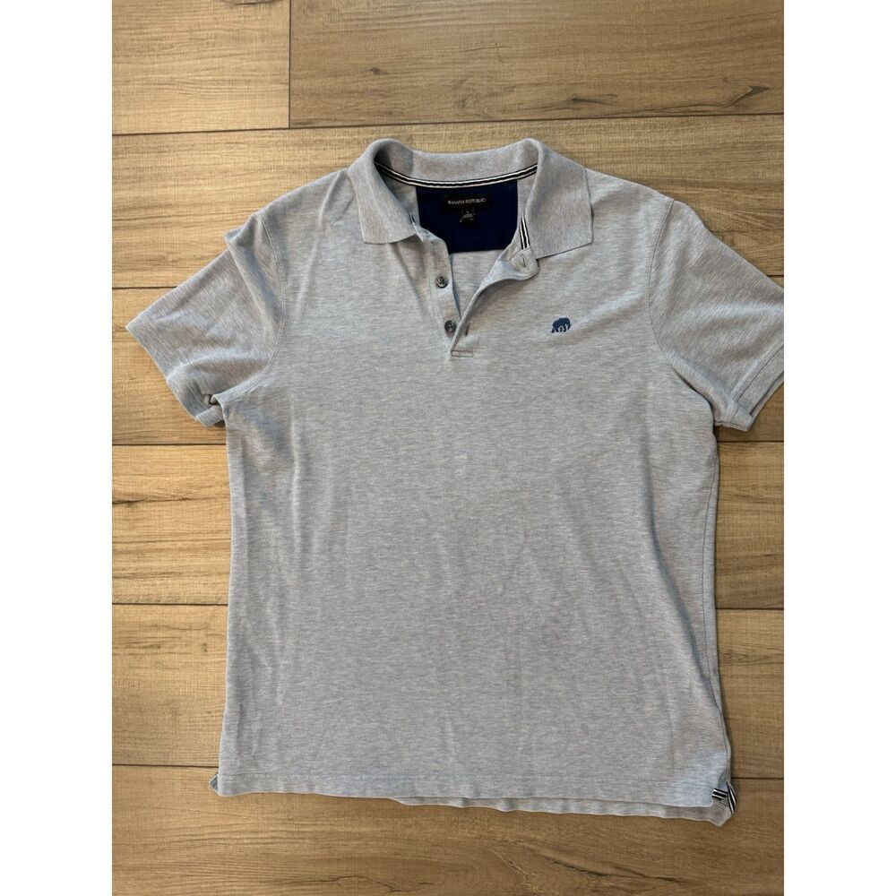 Banana Republic Men's Short Sleeve Polo Shirt Elephant Logo Indigo L‎ Large